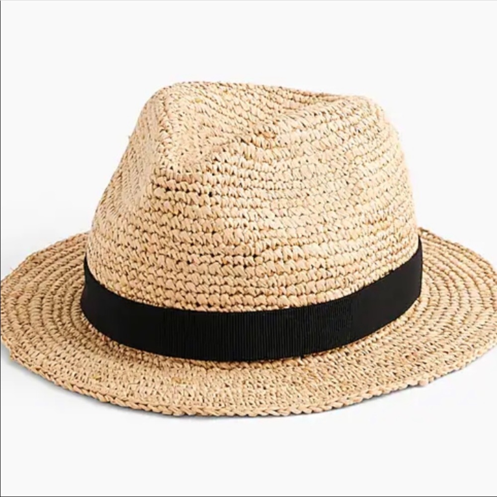 J. Crew packable straw hat with black ribbon